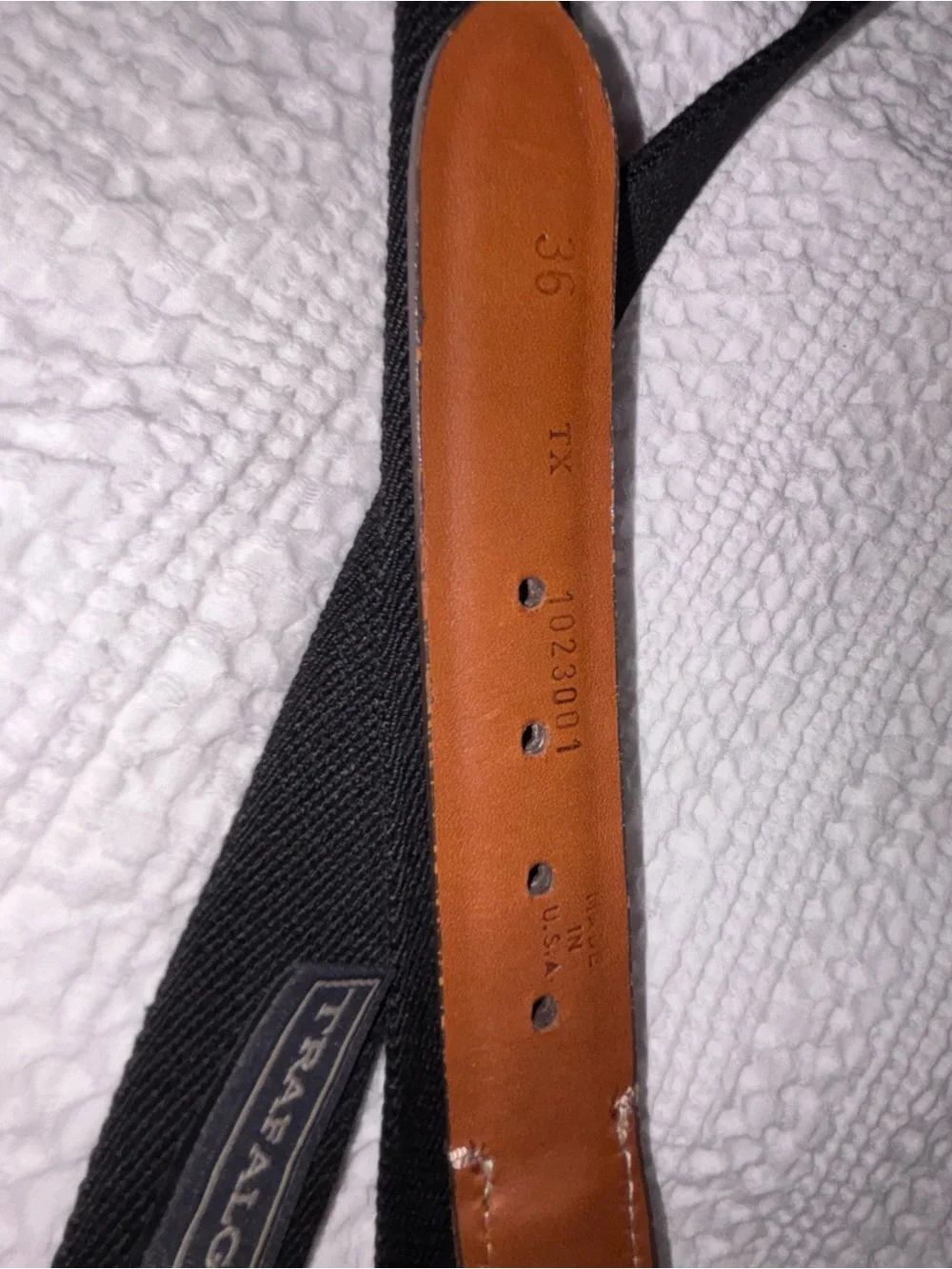 Men's Black Canvas Belt with Brown Leather Accent Trafalgar size 36
